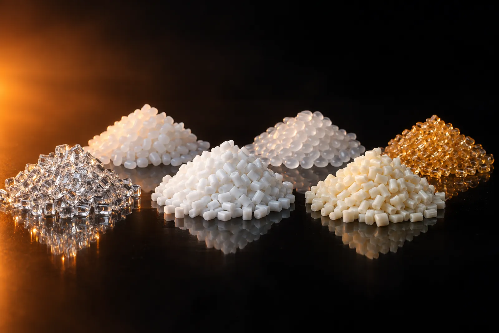 Prime-grade virgin polymer pellets in distinct material grades